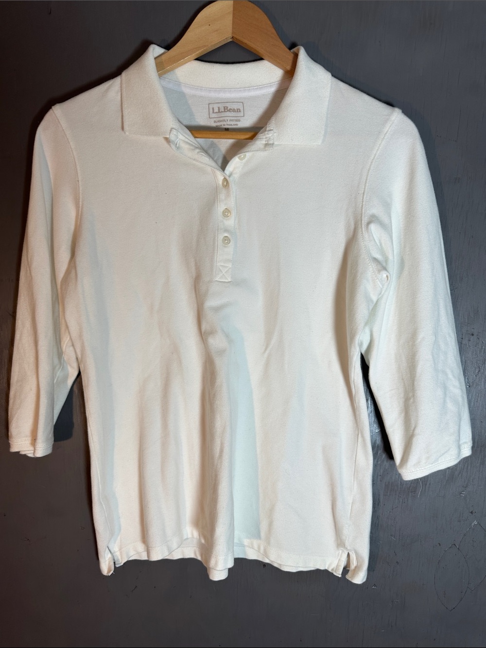 L.L. Bean White Long-Sleeve Polo Shirt
